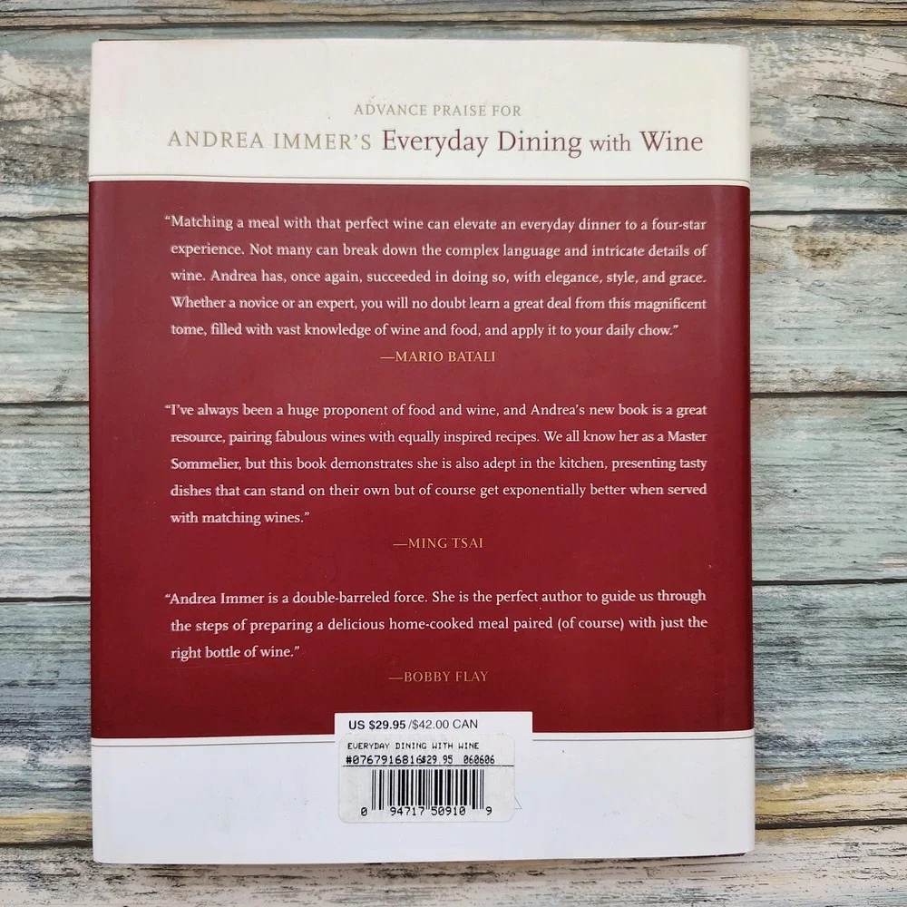 Everyday Dining With Wine Cookbook by Andrea Immer 2004 HCDJ Recipes VERY GOOD